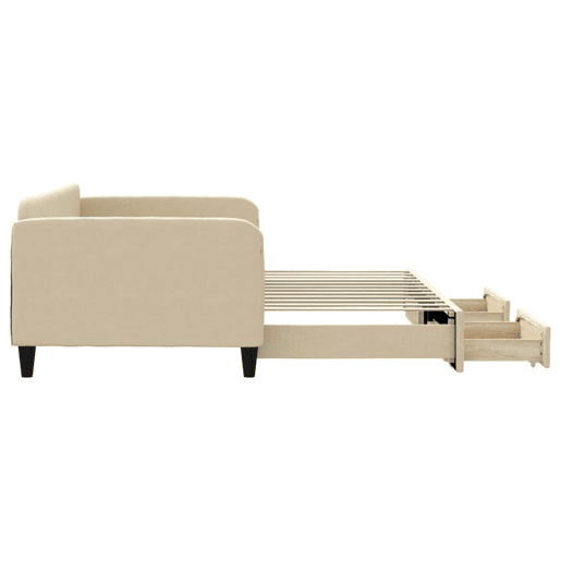 Sofá-cama, Sofá conversível com gavetão e gavetas 100x200 cm tecido cor creme Sofá-cama, Sofá conversível com gavetão e gavetas 100x200 cm tecido cor creme