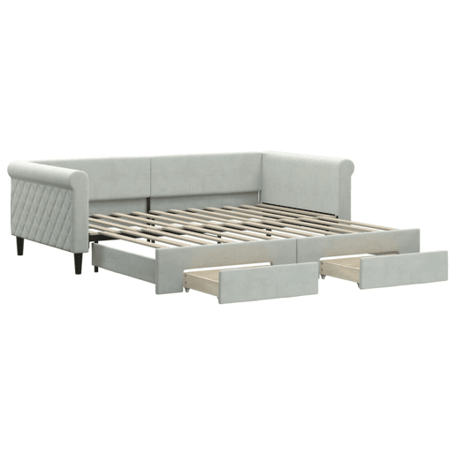 Sofá-cama, Sofá conversível c gavetão e gavetas 100x200 cm veludo cinzento-claro Sofá-cama, Sofá conversível c gavetão e gavetas 100x200 cm veludo cinzento-claro