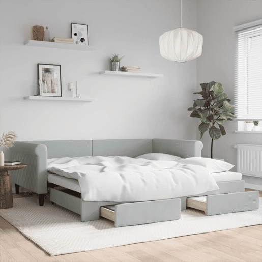 Sofá-cama, Sofá conversível c gavetão e gavetas 100x200 cm veludo cinzento-claro Sofá-cama, Sofá conversível c gavetão e gavetas 100x200 cm veludo cinzento-claro