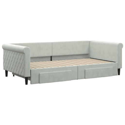 Sofá-cama, Sofá conversível c gavetão e gavetas 100x200 cm veludo cinzento-claro Sofá-cama, Sofá conversível c gavetão e gavetas 100x200 cm veludo cinzento-claro