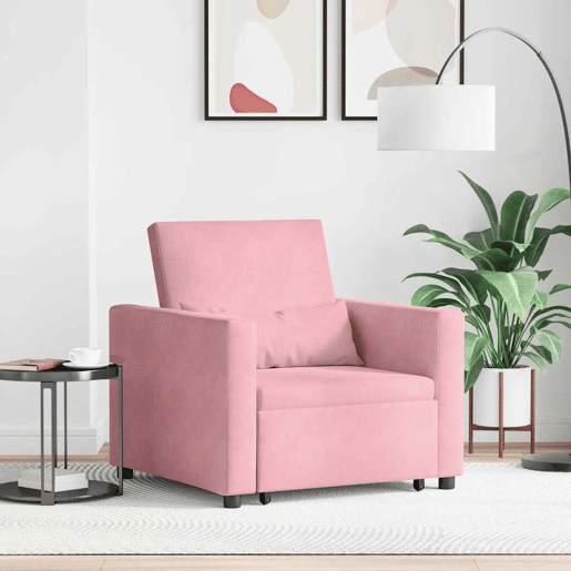 Sofá cama, Sofá conversível single com rodas rosa claro 90 x 165 x 87 cm Veludo