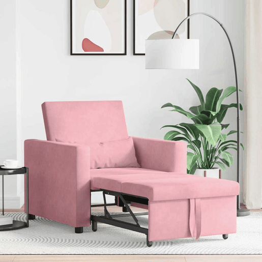Sofá cama, Sofá conversível single com rodas rosa claro 90 x 165 x 87 cm Veludo