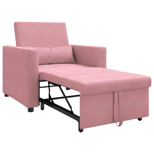 Sofá cama, Sofá conversível single com rodas rosa claro 90 x 165 x 87 cm Veludo
