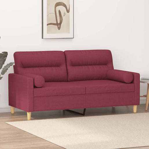 Sofá 2 lug. Sofá fixo + almofadas decorativas 140cm tecido vermelho tinto Sofá 2 lug. Sofá fixo + almofadas decorativas 140cm tecido vermelho tinto