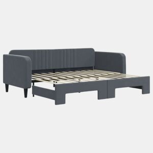 Sofá-cama, Sofá conversível com gavetão 90x200 cm veludo cinzento-escuro