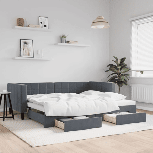Sofá-cama, Sofá conversível c gavetão e gavetas 90x190 cm veludo cinzento-escuro Sofá-cama, Sofá conversível c gavetão e gavetas 90x190 cm veludo cinzento-escuro