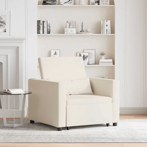 Sofá cama, Sofá conversível single com rodas Branco creme 90 x 165 x 87 cm tecido