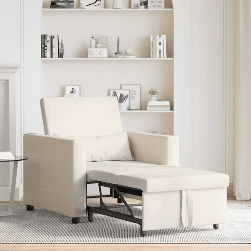 Sofá cama, Sofá conversível single com rodas Branco creme 90 x 165 x 87 cm tecido