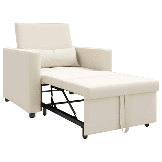 Sofá cama, Sofá conversível single com rodas Branco creme 90 x 165 x 87 cm tecido