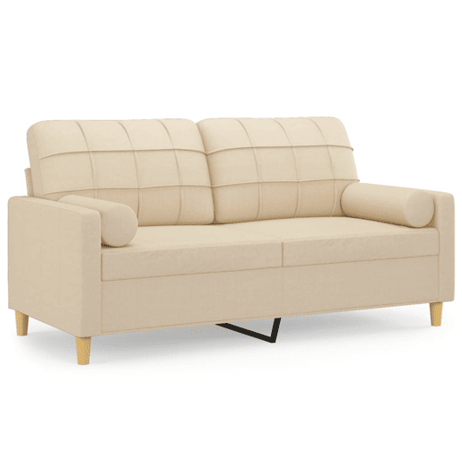 Sofá 2 lugares, Sofá fixo + almofadas decorativas 140 cm tecido cor creme Sofá 2 lugares, Sofá fixo + almofadas decorativas 140 cm tecido cor creme