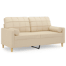 Sofá 2 lugares, Sofá fixo + almofadas decorativas 140 cm tecido cor creme