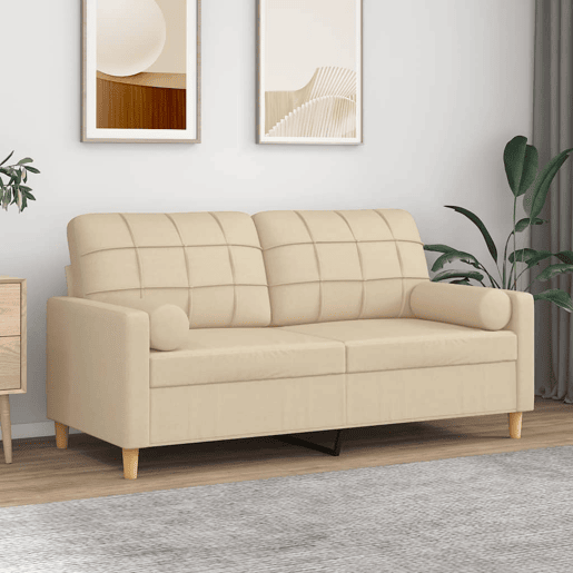 Sofá 2 lugares, Sofá fixo + almofadas decorativas 140 cm tecido cor creme Sofá 2 lugares, Sofá fixo + almofadas decorativas 140 cm tecido cor creme