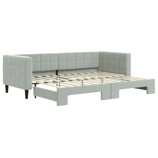 Sofá-cama, Sofá conversível com gavetão 80x200 cm veludo cinzento-claro Sofá-cama, Sofá conversível com gavetão 80x200 cm veludo cinzento-claro