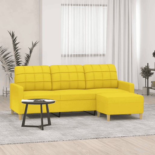 Sofá de 3 lugares - Sofá fixo com apoio de pés 180 cm tecido amarelo-claro