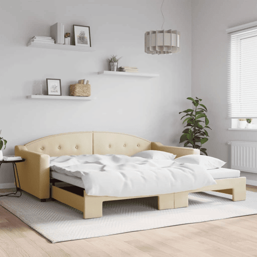 Sofá-cama, Sofá conversível com gavetão 100x200 cm tecido cor creme