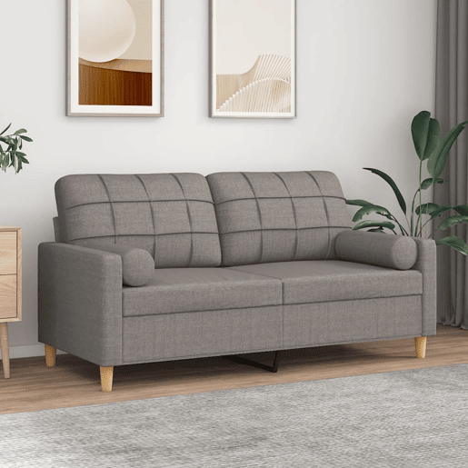 Sofá 2 lug. - Sofá fixo +almofadas decoração 140cm tecido cinza-acastanhado