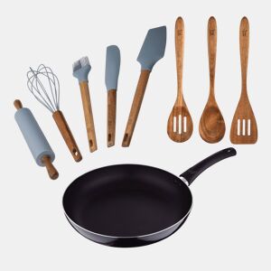 Conjunto de panelas PIXEL Chef (Ø24x4,5cm) - Alumínio prensado + 3 utensílios de cozinha de madeira + 5 utensílios de cozinha de silicone