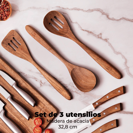 Conjunto de panelas PIXEL Chef (Ø24x4,5cm) - Alumínio prensado + 3 utensílios de cozinha de madeira + 5 utensílios de cozinha de silicone