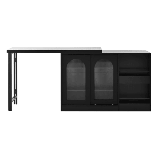 Mesa de bar moderna 121,5 x 40 cm - Extensível, giratória em 360°, com arrumação - Preto