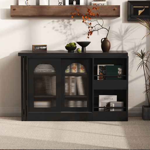 Mesa de bar moderna 121,5 x 40 cm - Extensível, giratória em 360°, com arrumação - Preto