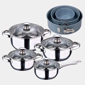 Conjunto de panelas SAN IGNACIO de 7 peças em aço inoxidável, adequado para todos os tipos de fogão + Conjunto de 3 formas redondas para forno Ø12Ø18Ø22cm