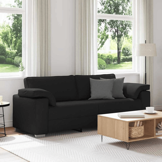 Sofá 3 lugares, Sofá fixo Preto 219 x 77 x 82 cm tecido