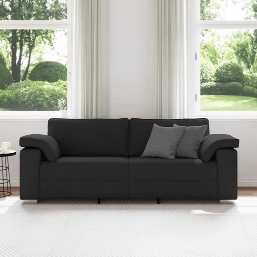 Sofá 3 lugares, Sofá fixo Preto 219 x 77 x 82 cm tecido