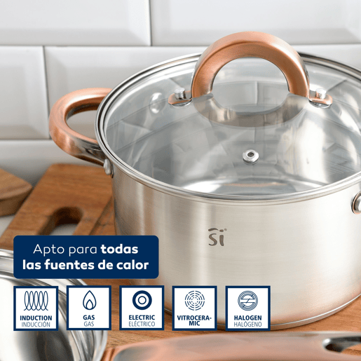 Conjunto de panelas de aço inoxidável de 5 peças Ø16Ø18Ø20, adequado para indução + conjunto de facas de aço inoxidável Bergner Copper de 3 peças + suporte magnético de parede