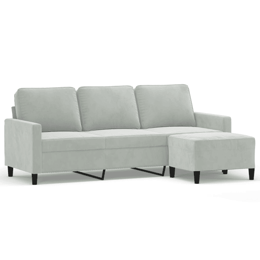 Sofá de 3 lugares - Sofá fixo com apoio de pés 180 cm veludo cinzento-claro Sofá de 3 lugares - Sofá fixo com apoio de pés 180 cm veludo cinzento-claro
