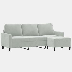 Sofá de 3 lugares - Sofá fixo com apoio de pés 180 cm veludo cinzento-claro