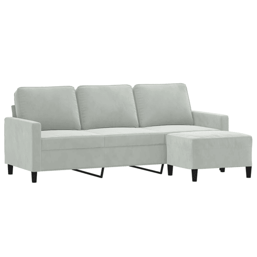 Sofá de 3 lugares - Sofá fixo com apoio de pés 180 cm veludo cinzento-claro Sofá de 3 lugares - Sofá fixo com apoio de pés 180 cm veludo cinzento-claro