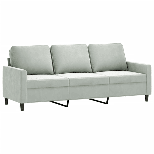 Sofá de 3 lugares - Sofá fixo com apoio de pés 180 cm veludo cinzento-claro Sofá de 3 lugares - Sofá fixo com apoio de pés 180 cm veludo cinzento-claro