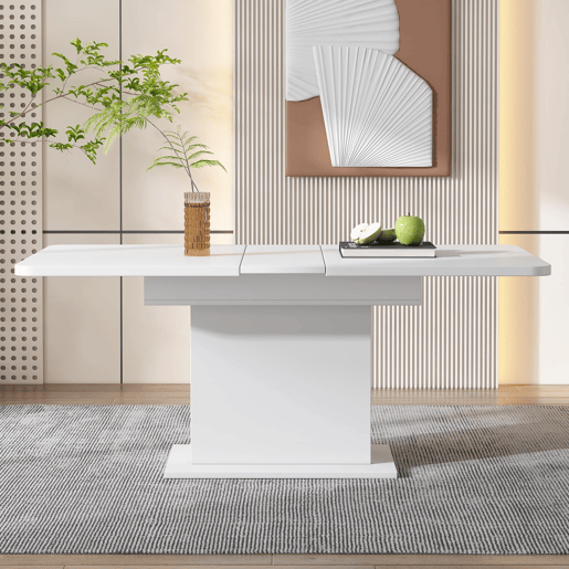 Mesa extensível + retangular - com arrumação, multifuncional, em ferro, branca