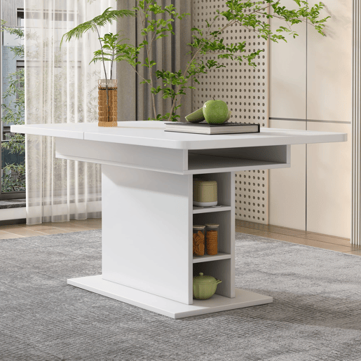 Mesa extensível + retangular - com arrumação, multifuncional, em ferro, branca