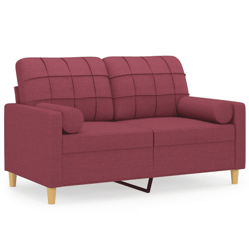 Sofá 2 lug. Sofá fixo + almofadas decorativas 120cm tecido vermelho tinto