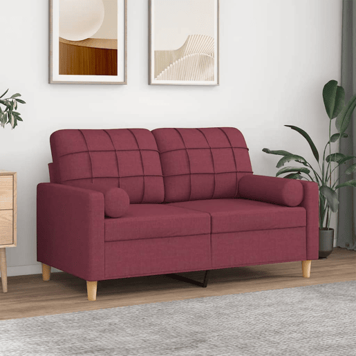 Sofá 2 lug. Sofá fixo + almofadas decorativas 120cm tecido vermelho tinto