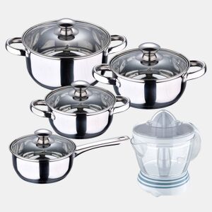 Conjunto de panelas SAN IGNACIO de 7 peças em aço inoxidável, adequado para todos os tipos de fogão + espremedor de frutas de 40W, 1,2 litros