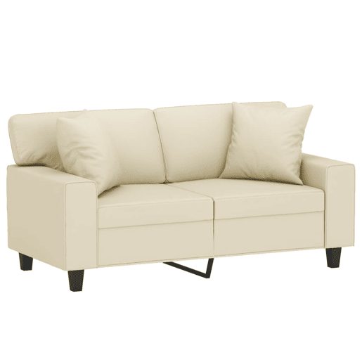 Sofá 2 lugares, Sofá fixo + almofadas decorativas 120cm couro artif. creme