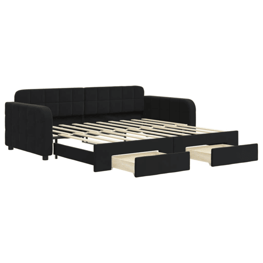 Sofá-cama, Sofá conversível com gavetão e gavetas 90x190 cm veludo preto Sofá-cama, Sofá conversível com gavetão e gavetas 90x190 cm veludo preto