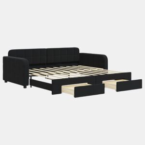 Sofá-cama, Sofá conversível com gavetão e gavetas 90x190 cm veludo preto