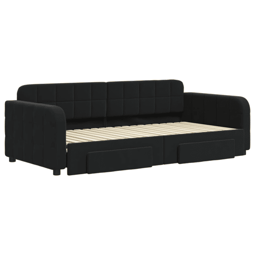 Sofá-cama, Sofá conversível com gavetão e gavetas 90x190 cm veludo preto Sofá-cama, Sofá conversível com gavetão e gavetas 90x190 cm veludo preto