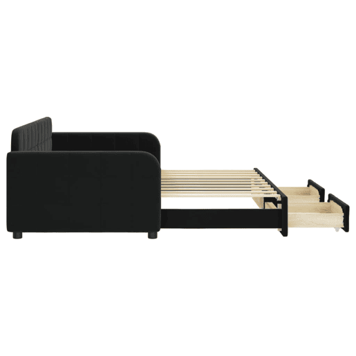 Sofá-cama, Sofá conversível com gavetão e gavetas 90x190 cm veludo preto Sofá-cama, Sofá conversível com gavetão e gavetas 90x190 cm veludo preto
