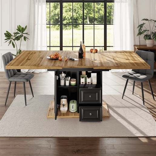 Mesa extensível 110x80x75 cm - Adequada para sala de jantar, cozinha ou terraço - Madeira natural