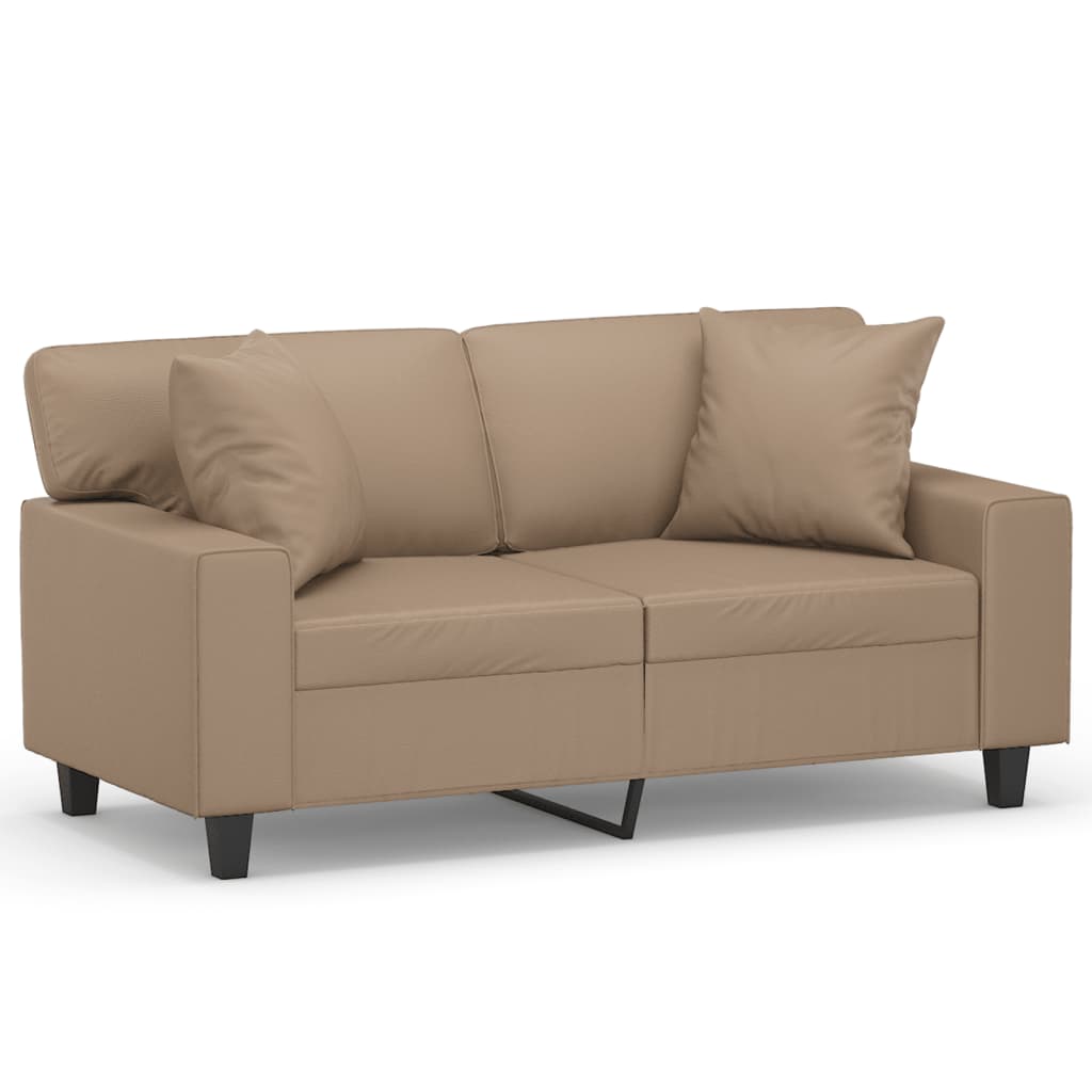 Sofá de 2 plazas - sofá de salón con cojines cuero sintético capuchino 120 cm
