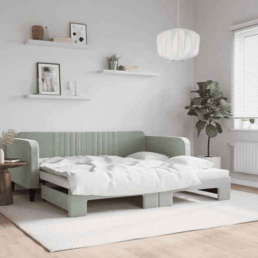 Sofá-cama, Sofá conversível com gavetão 100x200 cm veludo cinzento-claro Sofá-cama, Sofá conversível com gavetão 100x200 cm veludo cinzento-claro