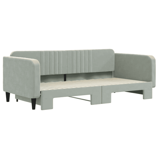 Sofá-cama, Sofá conversível com gavetão 100x200 cm veludo cinzento-claro Sofá-cama, Sofá conversível com gavetão 100x200 cm veludo cinzento-claro