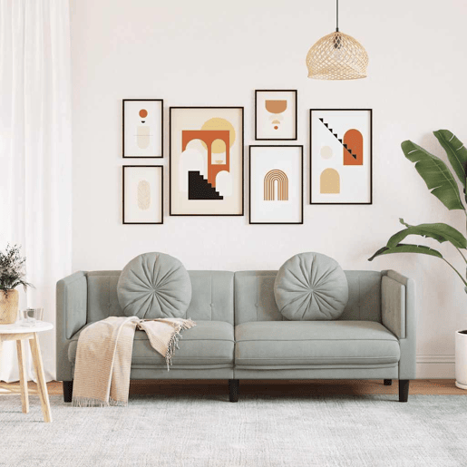 Sofá 3 lugares - Sofá fixo com almofadões veludo cinzento-claro Sofá 3 lugares - Sofá fixo com almofadões veludo cinzento-claro