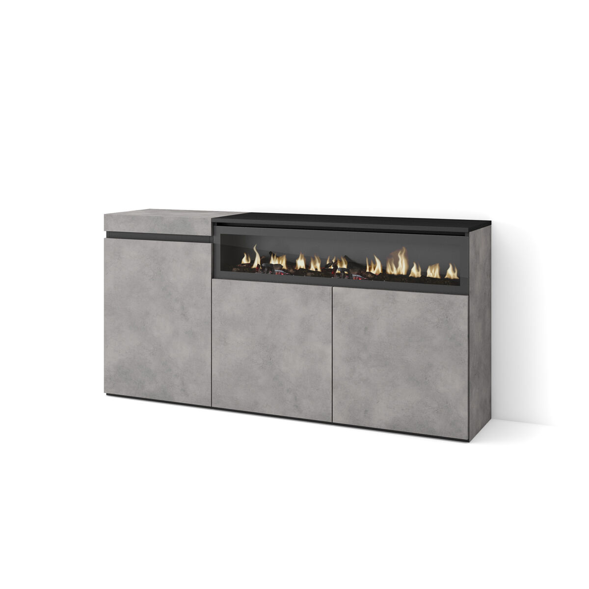 aparador noe 3 puertas chimenea electrica cemento 150x75x35cm