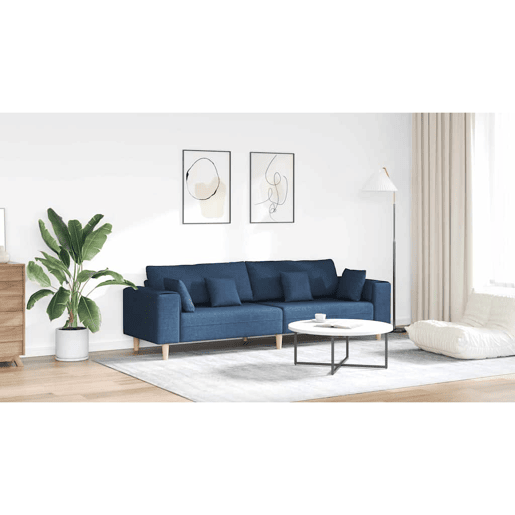 Sofá 3 lugares, Sofá fixo de Tecido com almofada Azul 208 cm tecido Sofá 3 lugares, Sofá fixo de Tecido com almofada Azul 208 cm tecido