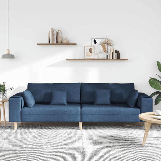 Sofá 3 lugares, Sofá fixo de Tecido com almofada Azul 208 cm tecido Sofá 3 lugares, Sofá fixo de Tecido com almofada Azul 208 cm tecido